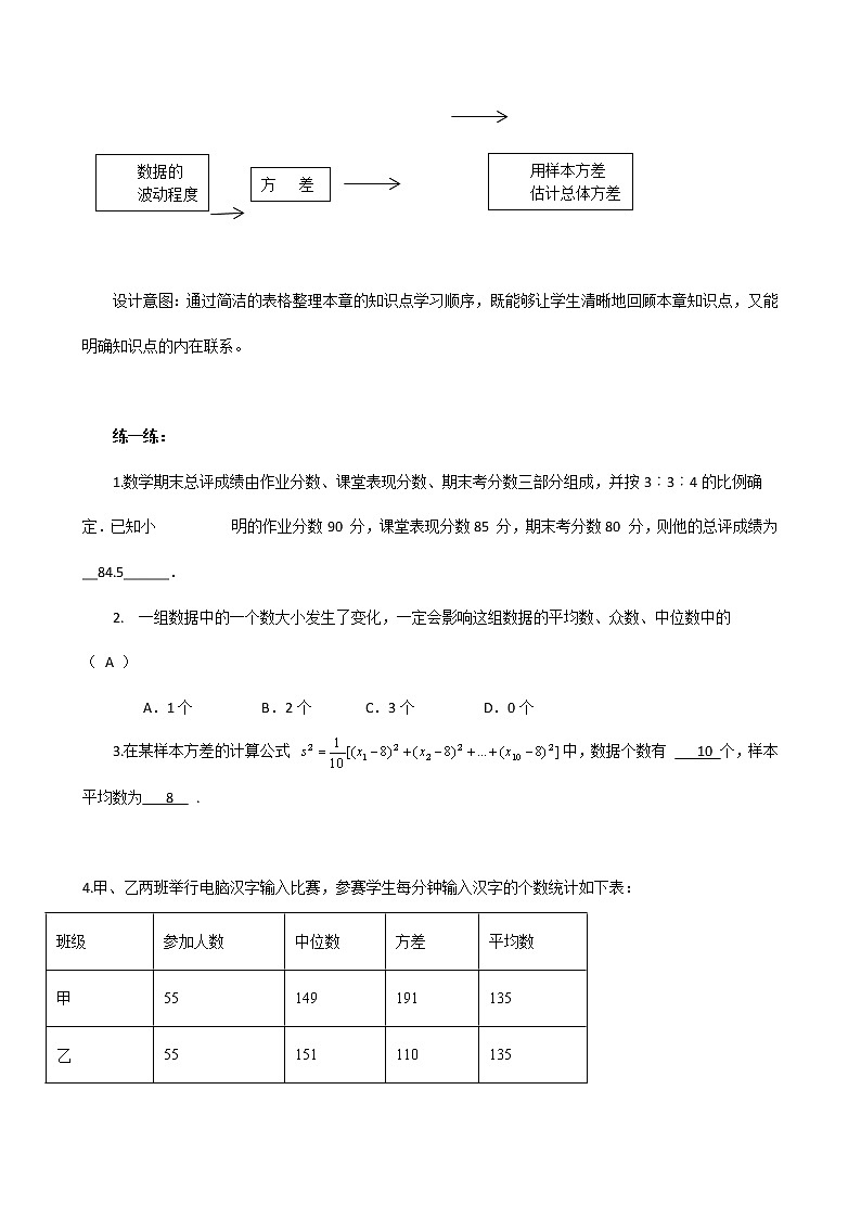 人教版初中数学八年级下册第二十章数据的分析 复习课教案02