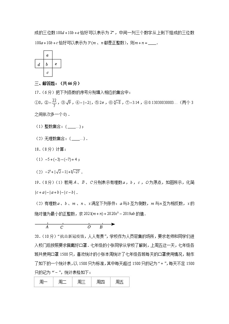 2021-2022学年浙江省杭州市富阳区城区七年级（上）期中数学试卷03