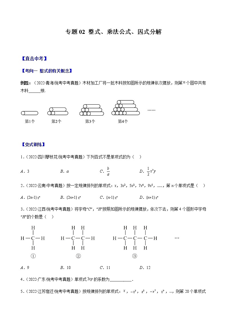 专题02 整式、乘法公式、因式分解(原卷版)第1页
