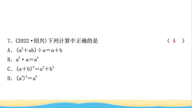 中考数学复习第一章数与式第三节代数式、整式与因式分解作业课件第8页