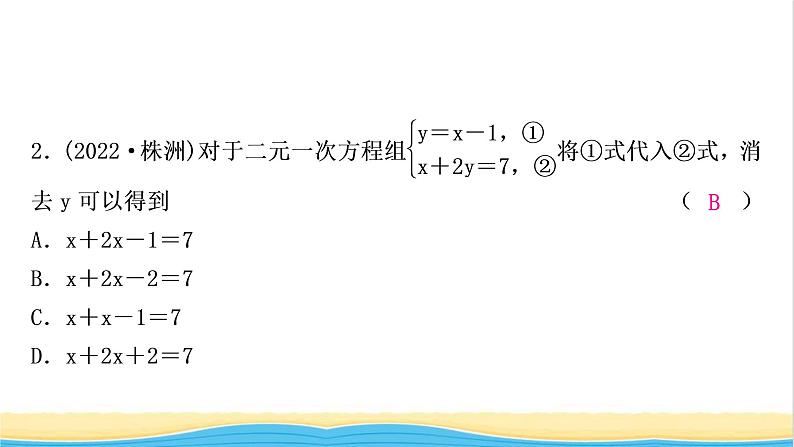 中考数学复习第二章方程(组)与不等式(组)第一节一次方程(组)及其应用作业课件第3页