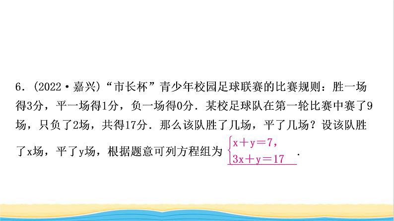 中考数学复习第二章方程(组)与不等式(组)第一节一次方程(组)及其应用作业课件第6页