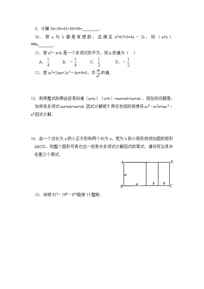 华师大版初中数学八年级上册培优同步习题  12.5因式分解02