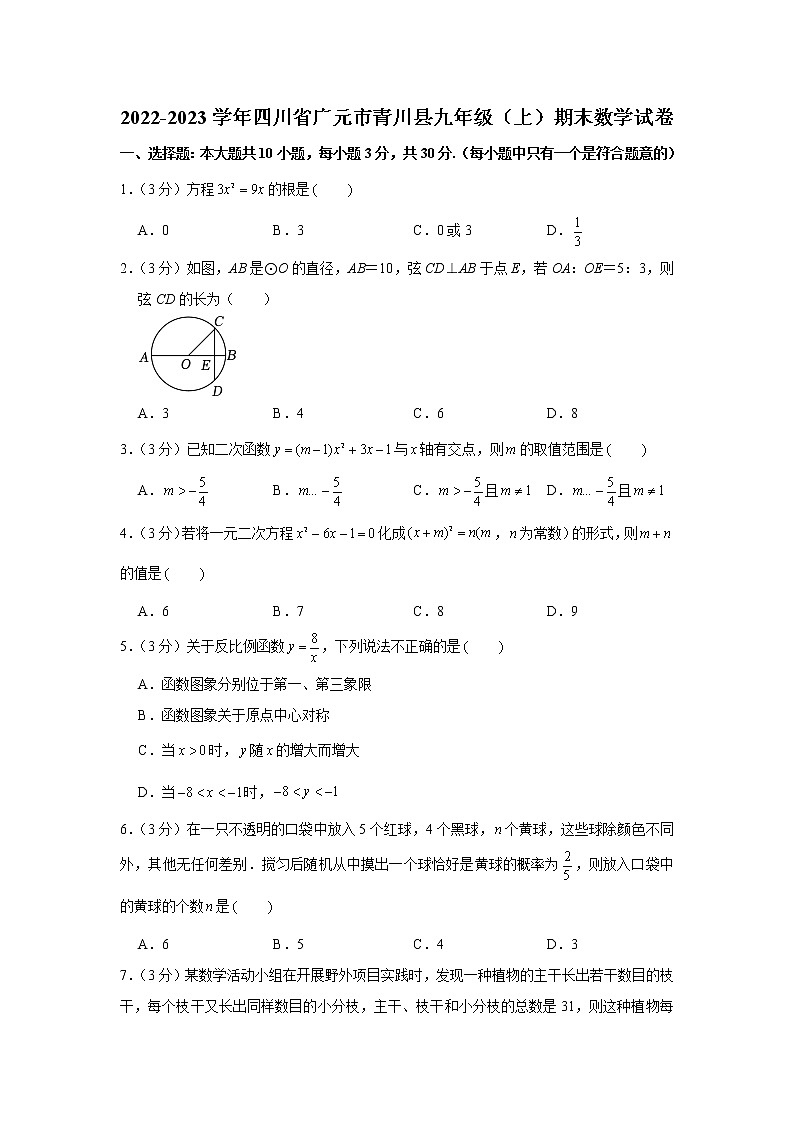 2022-2023学年四川省广元市青川县九年级（上）期末数学试卷01