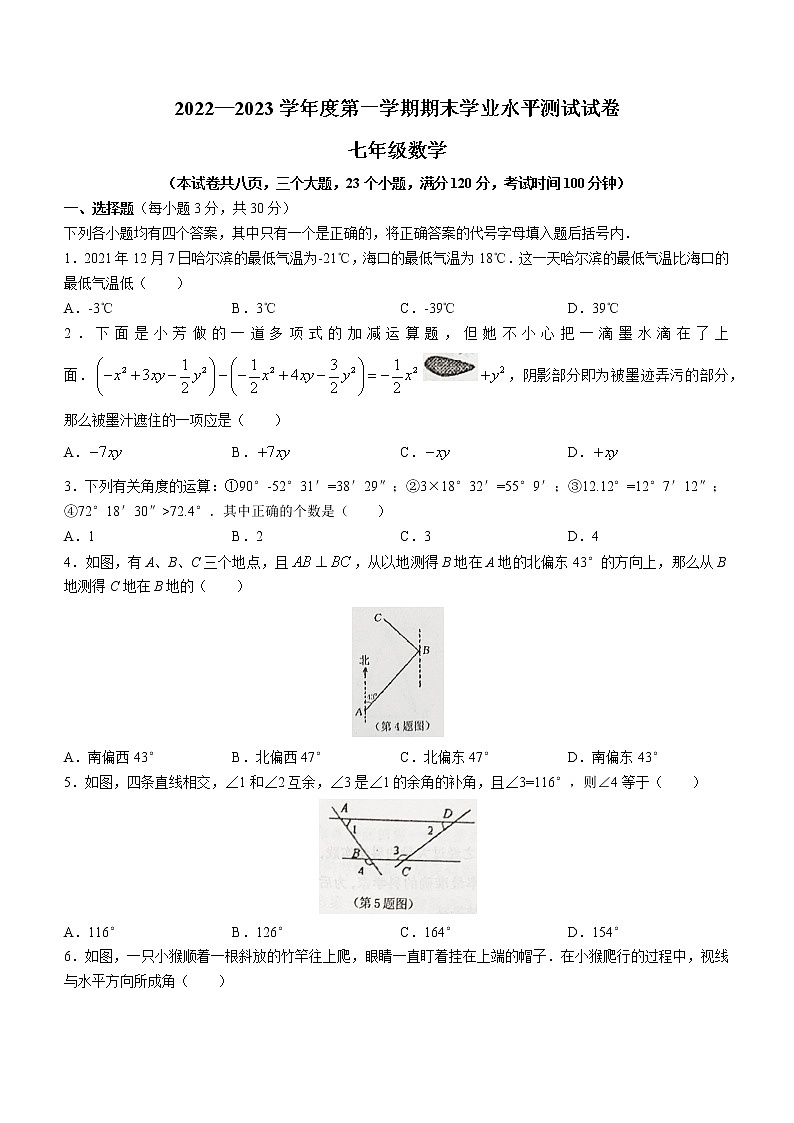 河南省驻马店市遂平县2022-2023学年七年级上学期期末数学试题(含答案)第1页