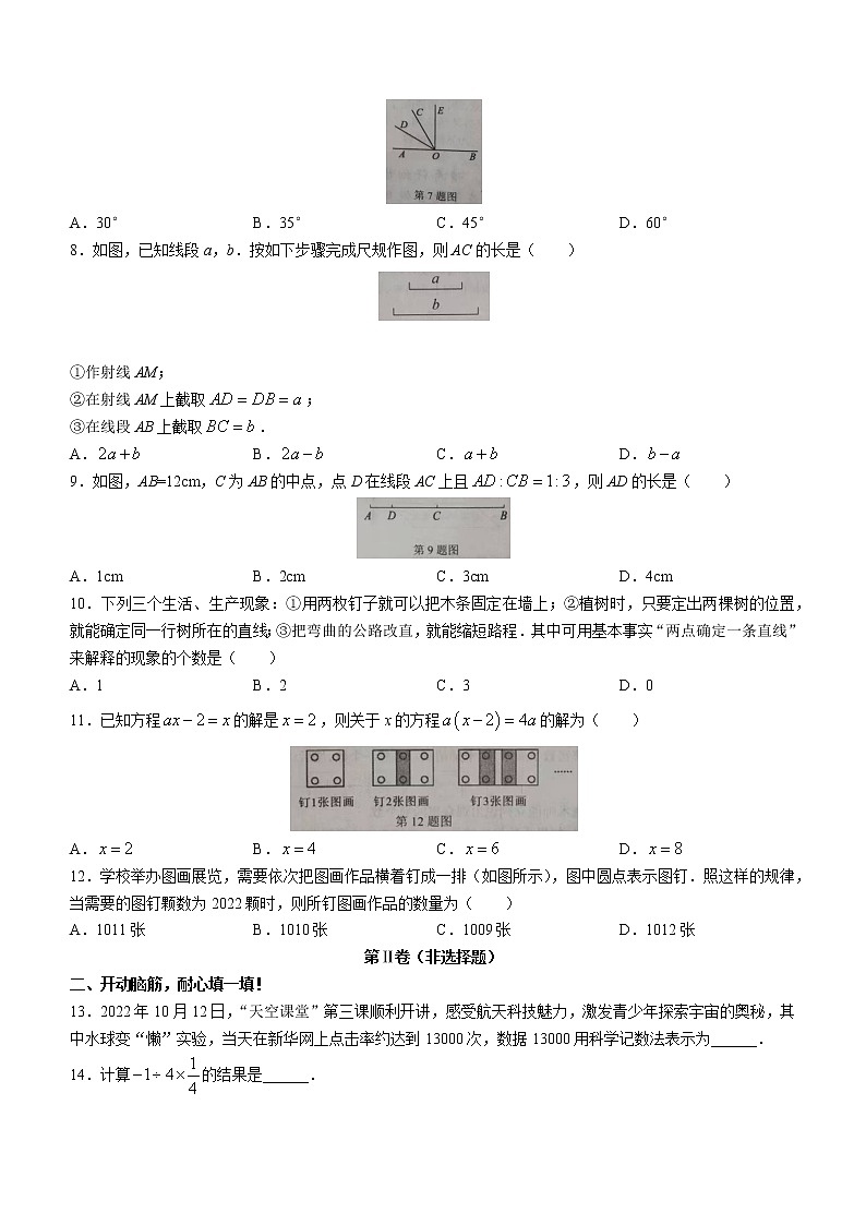山东省济宁市泗水县2022-2023学年上学期七年级数学期末试题(含答案)第2页