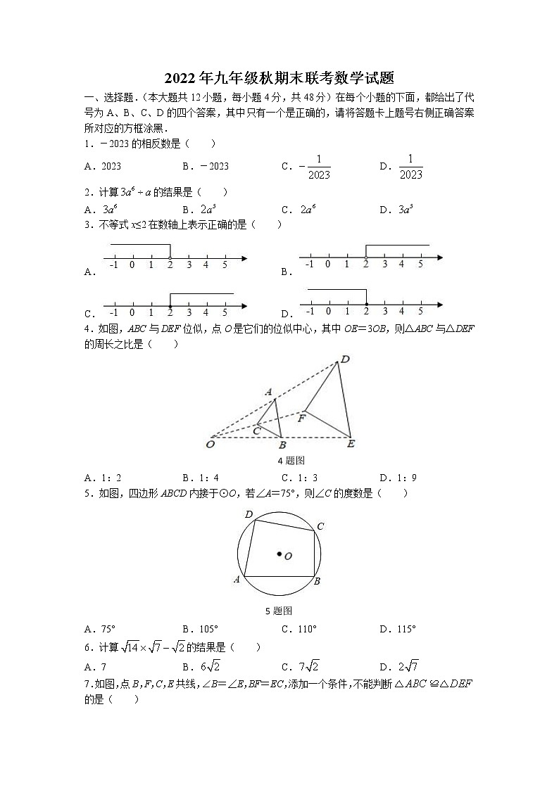 重庆市垫江县垫江第八中学校2022-2023学年九年级上学期期末数学试题第1页