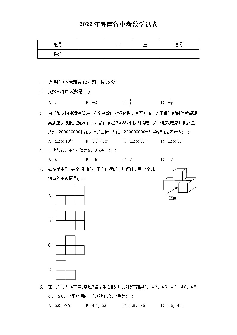 2022年海南省中考数学试卷（word、含解析）01