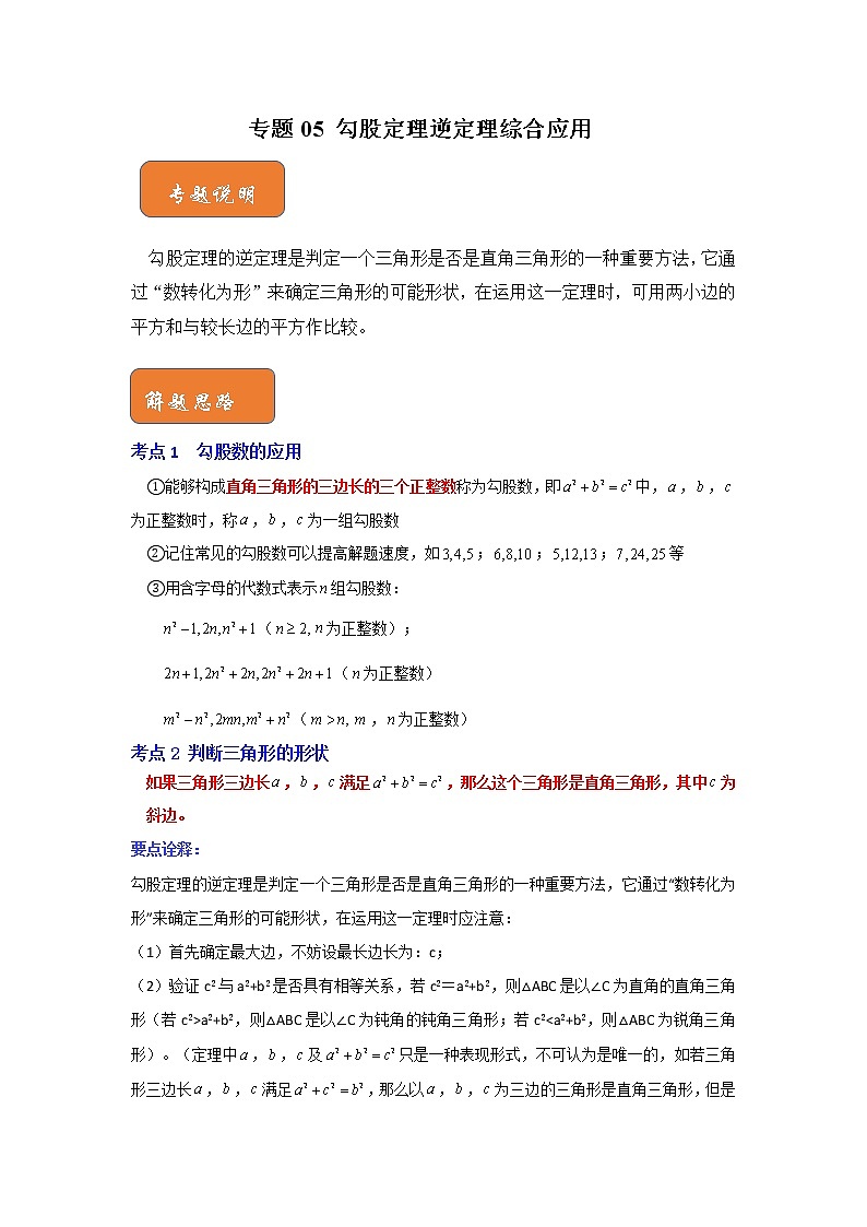 专题05 勾股定理逆定理综合应用-八年级数学下册《高分突破•培优新方法》（人教版）01