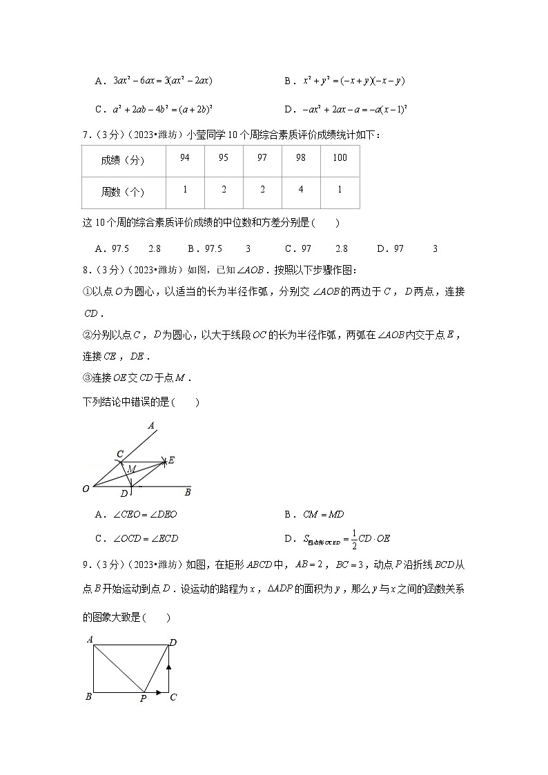 2023年山东省潍坊市中考数学模拟试题及答案02
