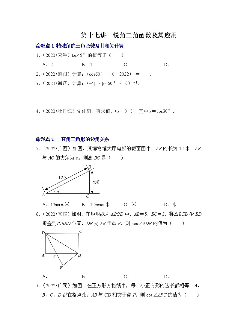 第十七讲  锐角三角函数及其应用（原卷版）第1页