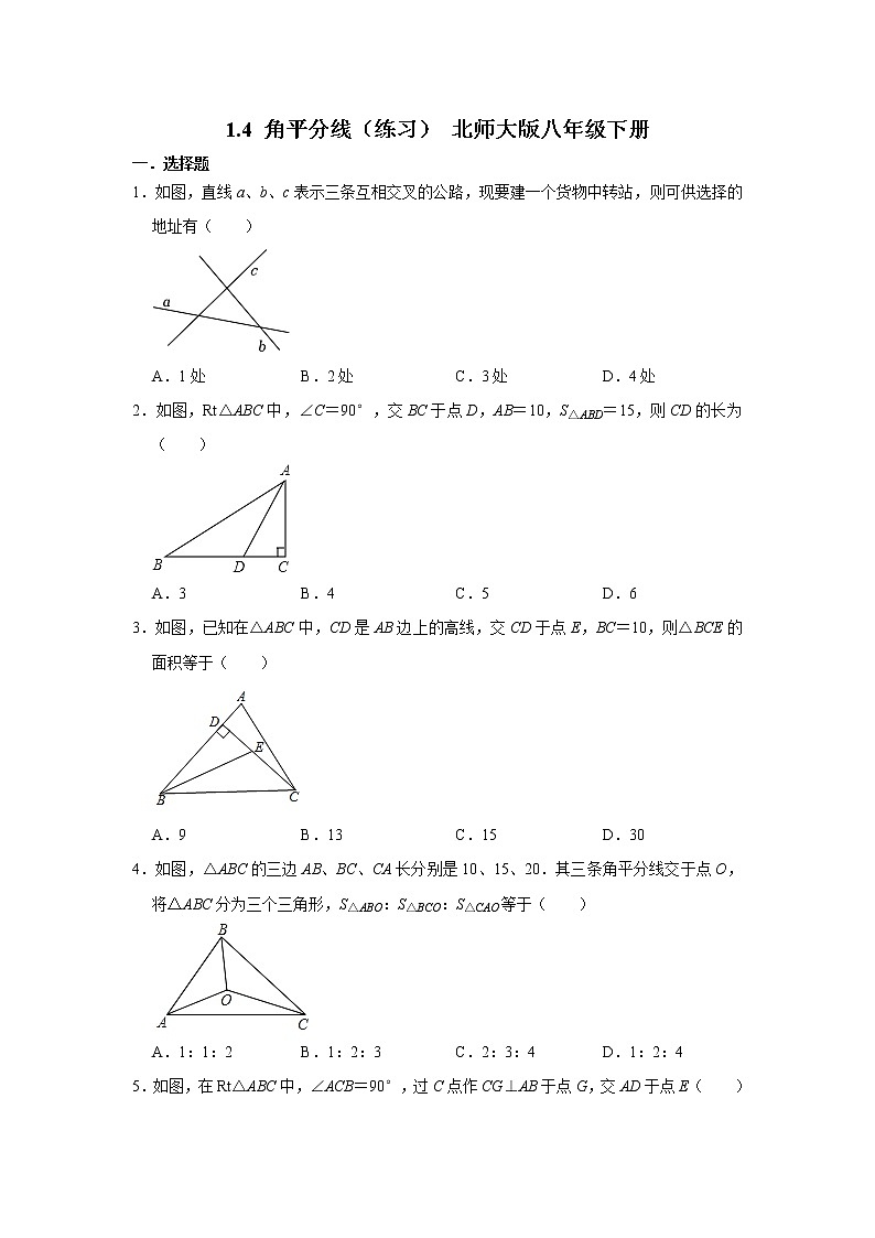 1.4 角平分线 练习(无答案)北师大版八年级数学下册01
