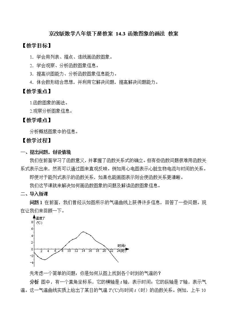 京改版数学八年级下册教案 14.3 函数图象的画法01