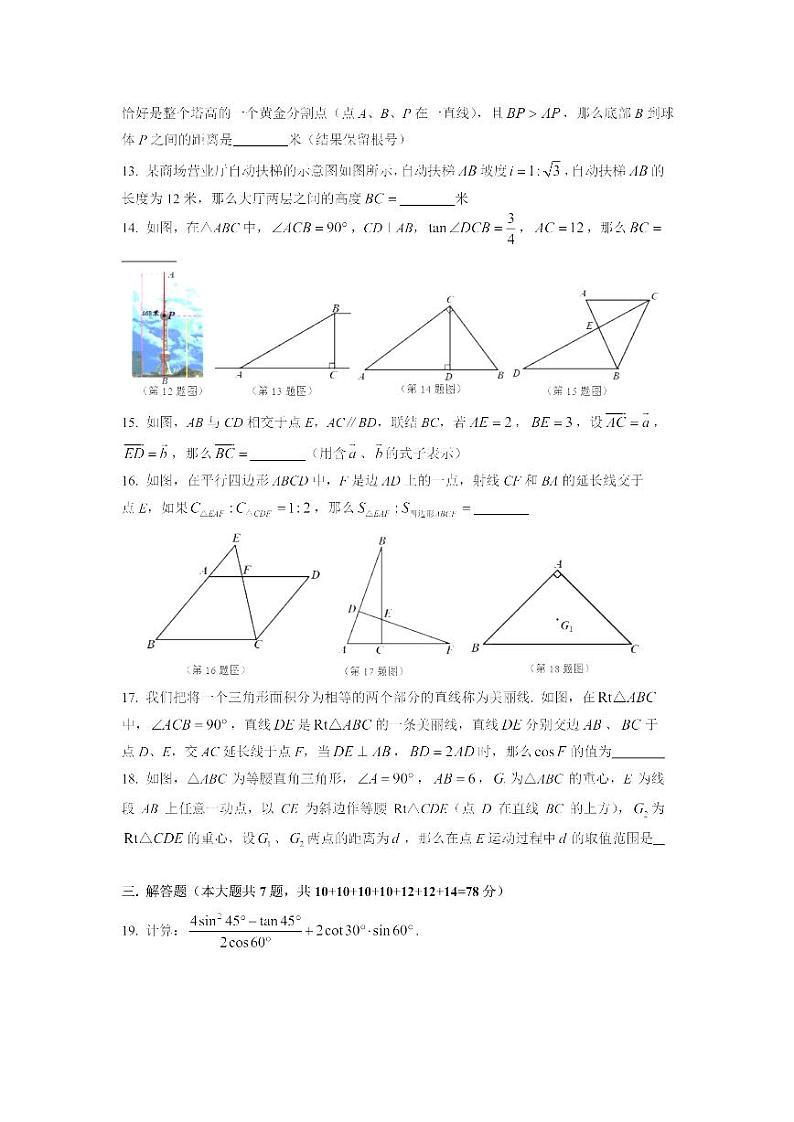 2023年上海市金山区中考一模数学试卷02