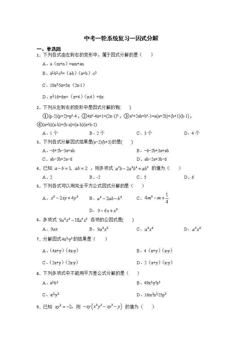 2023年数学中考一轮复习专题训练  因式分解(含解析)第1页