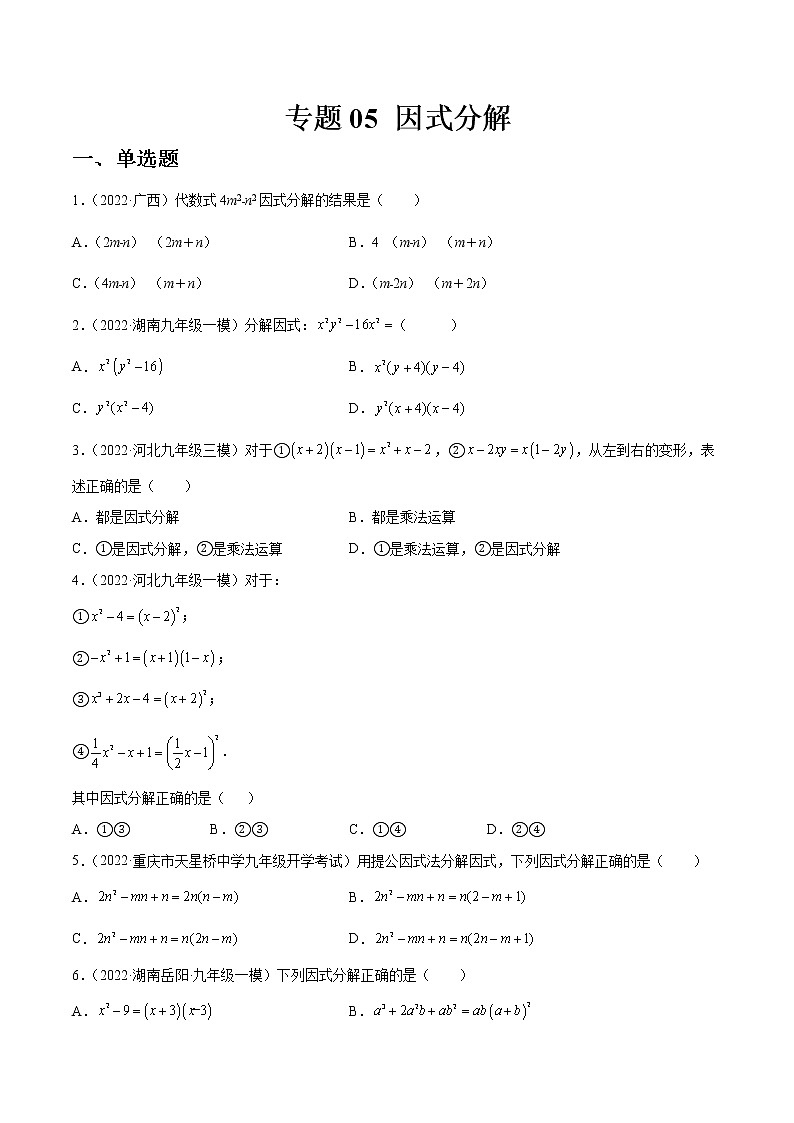 中考数学一轮复习05因式分解练习（原卷版）第1页