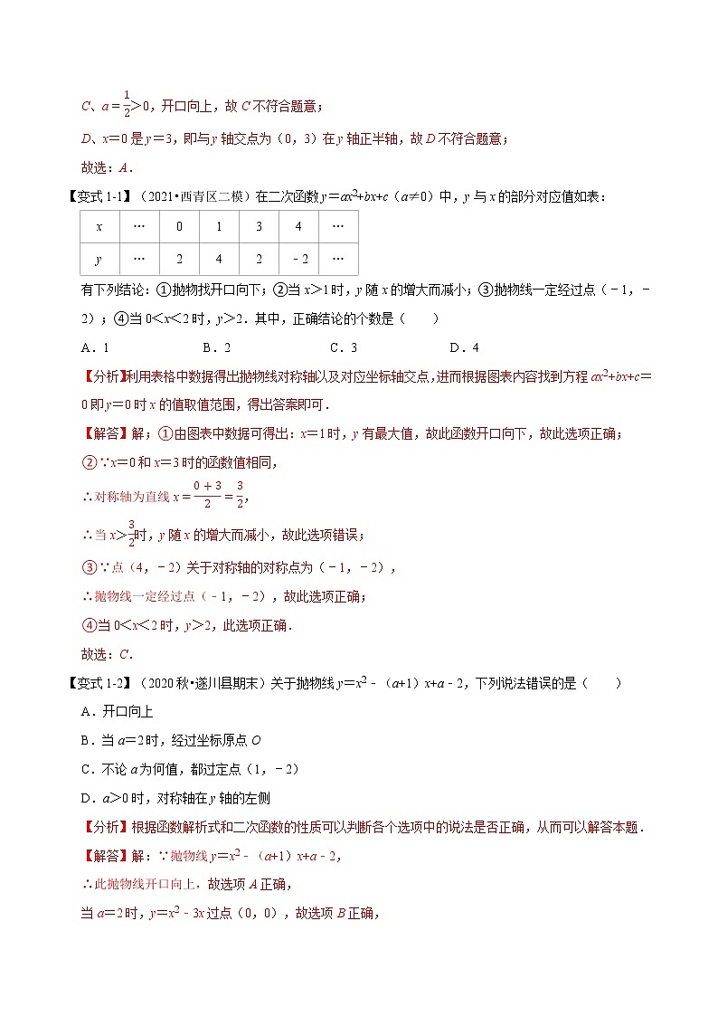 北师大版数学九年级下册重难点突破专项训练 专题2.3 二次函数的图象与性质（三） （含答案解析）第2页