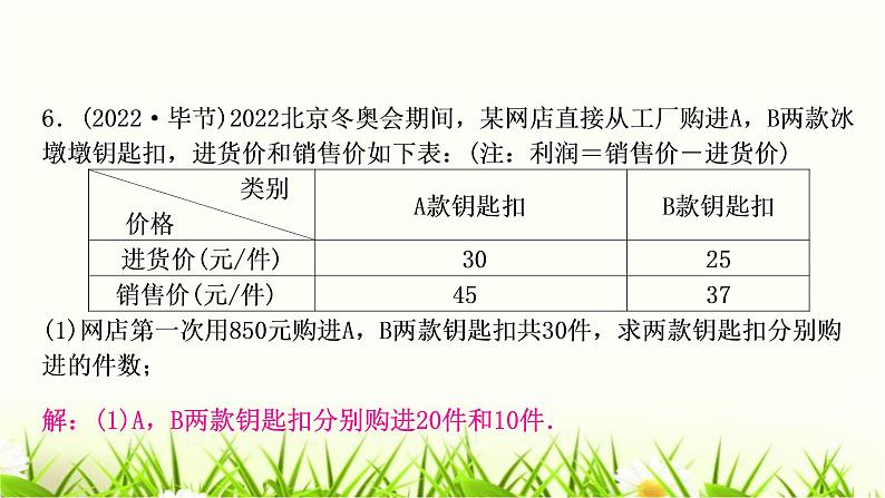 中考数学复习专项训练二类型二函数与方程(组)、不等式结合的实际应用作业课件07