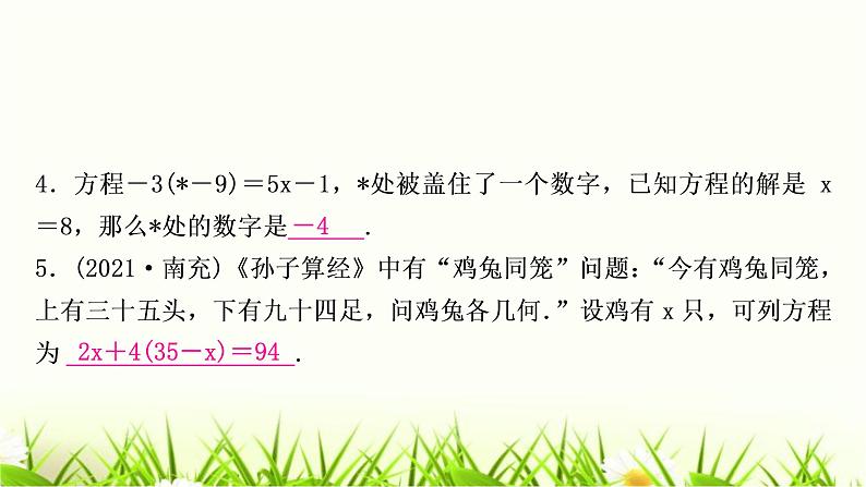 中考数学复习第二章方程(组)与不等式(组)第一节一次方程(组)及其应用作业课件05