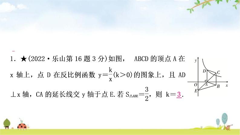 中考数学复习重难点突破四反比例函数与几何综合的选填题教学课件05