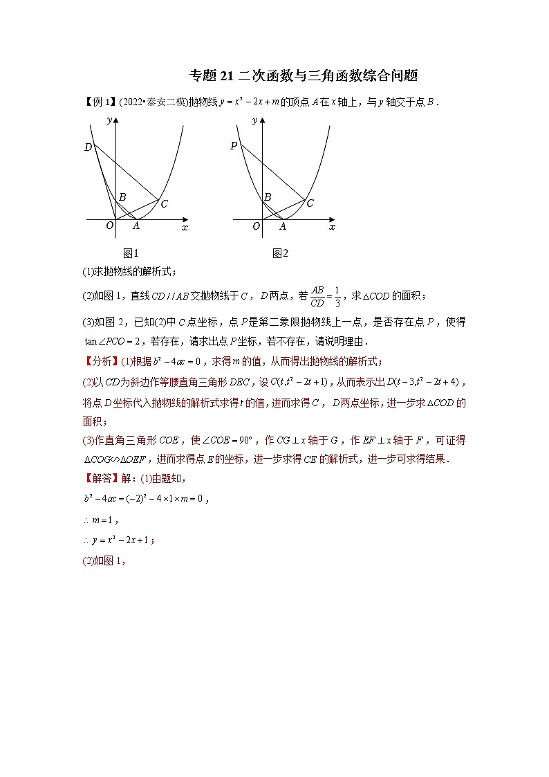 中考数学二轮压轴培优专题21二次函数与三角函数综合问题（教师版）第1页