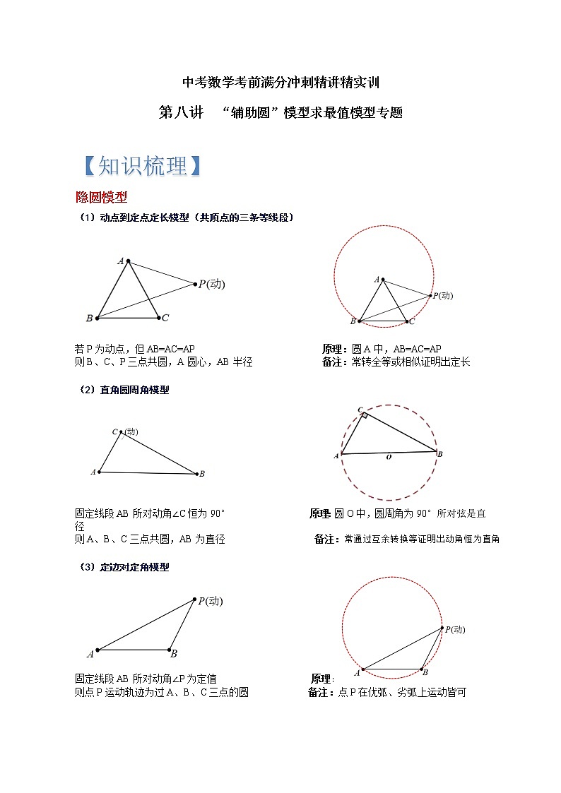专题08 “辅助圆”模型求最值模型专题（解析版）第1页