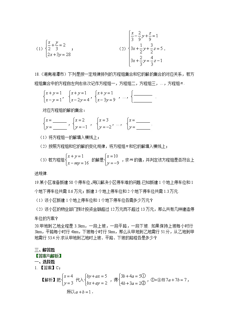 第2章 二元一次方程辅导讲义14：《二元一次方程组》全章复习与巩固(提高)巩固练习第3页
