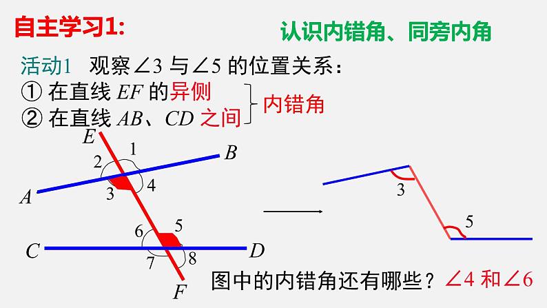 2.2探索直线平行的条件第2课时利用内错角、同旁内角判定两条直线平行课件04