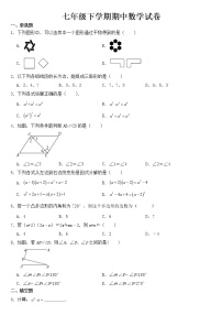 江苏省盐城市2023年七年级下学期期中数学试卷【含答案】