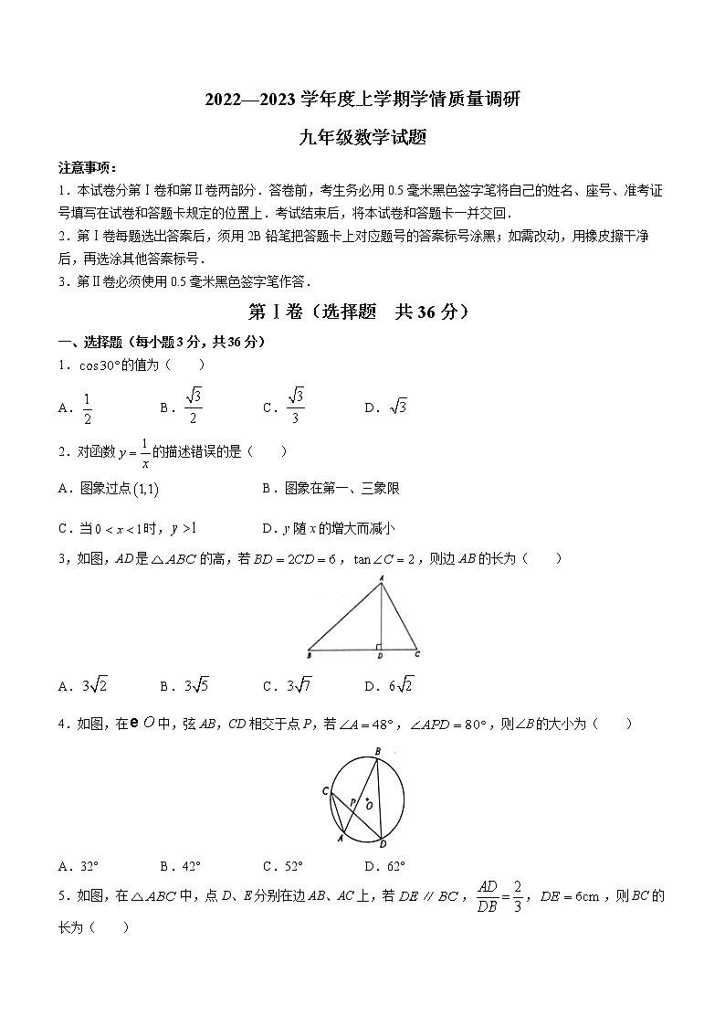 山东省临沂市莒南县2022-2023学年九年级上学期期末数学试题（含答案）01