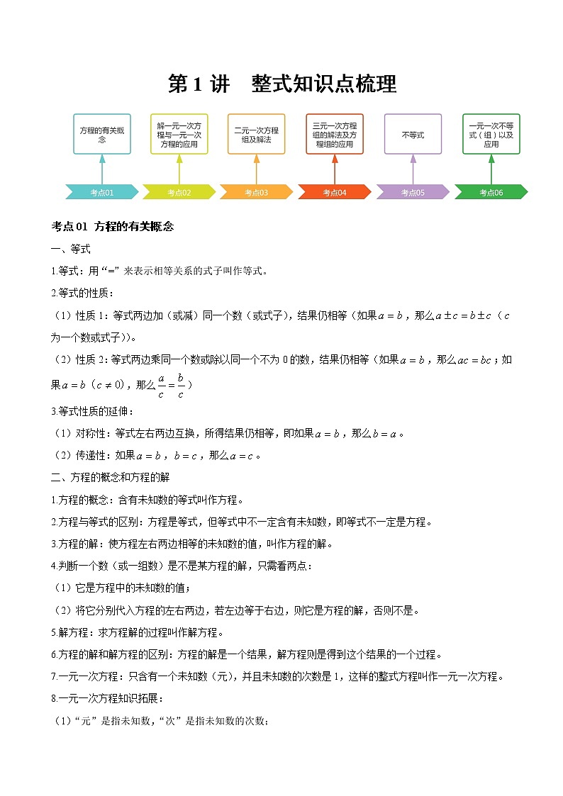 2023年中考数学大复习（知识点·易错点·题型训练·压轴题组）第03讲 一次方程01