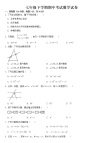 浙江省杭州市上城区2023年七年级下学期期中考试数学试卷【含答案】