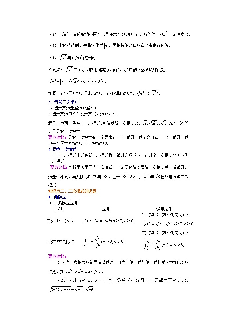 人教版数学八年级下册：二次根式全章复习与巩固（提高）知识讲解 (含答案)02