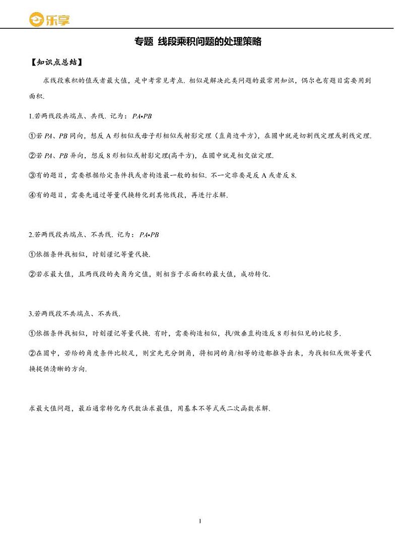 专题：线段乘积问题的处理策略第1页