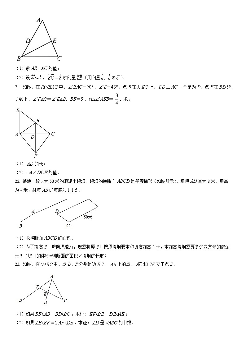 2023年上海市浦东新区九年级上学期数学期末（中考一模）考试含详解03