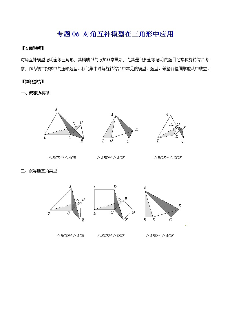 中考经典几何模型与最值问题 专题06 对角互补模型在三角形中应用01