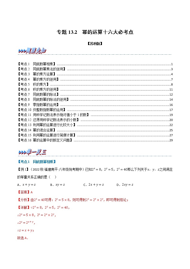专题13.2 期中期末专项复习之幂的运算十六大必考点-七年级数学下册举一反三系列（苏科版）01