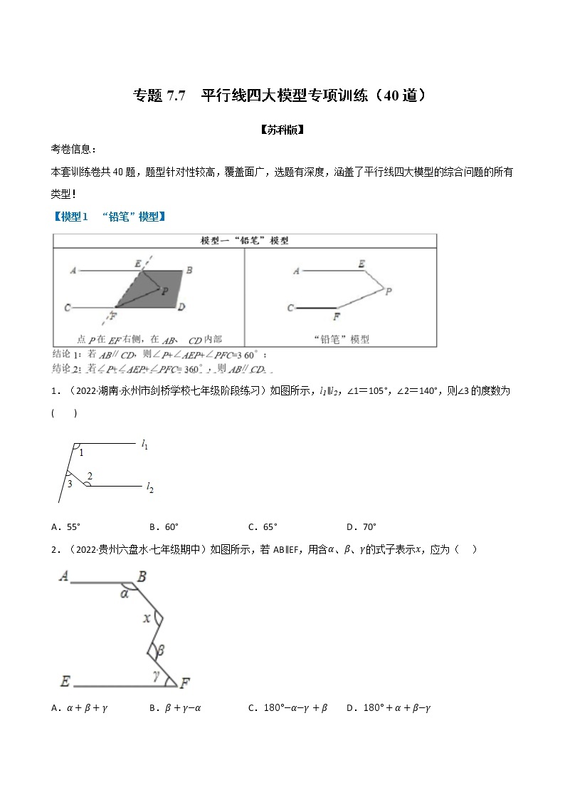 专题7.7 平行线四大模型专项训练（40道）-七年级数学下册举一反三系列（苏科版）01