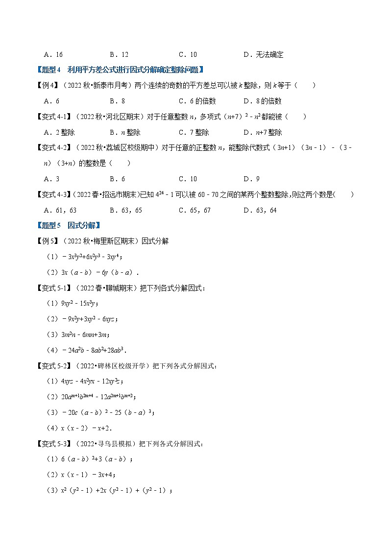 专题9.3 因式分解（举一反三）（苏科版）（原卷版）第3页