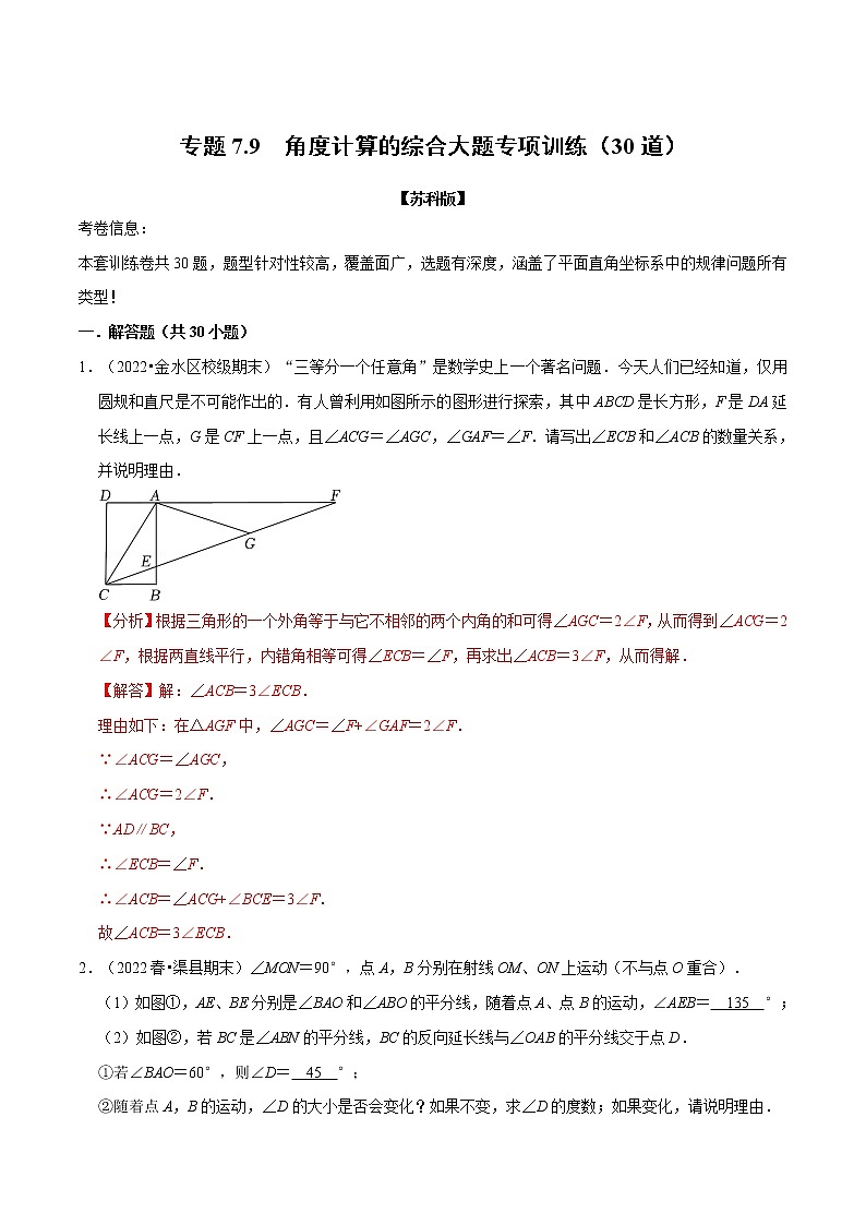专题7.9 角度计算的综合大题专项训练（30道）-七年级数学下册举一反三系列（苏科版）01