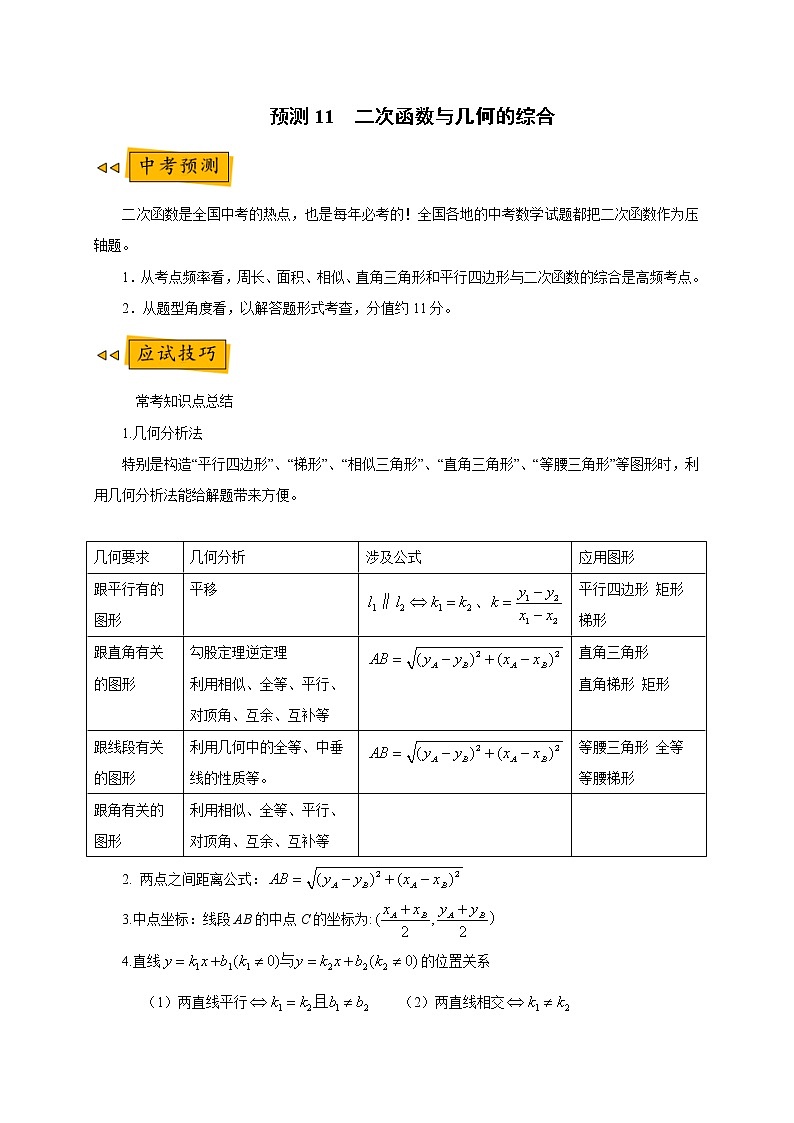 【全套】中考数学复习专题（知识梳理+含答案）预测11 二次函数与几何的综合第1页