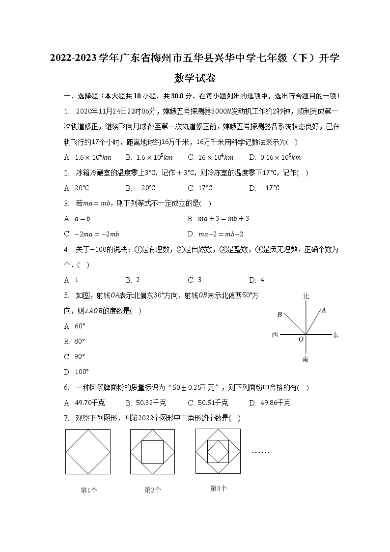 2022-2023学年广东省梅州市五华县兴华中学七年级（下）开学数学试卷（含解析）01