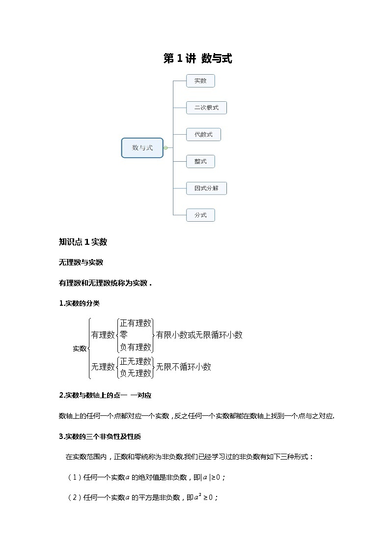 人教版中考一轮复习 第1讲 数与式--尖子班 试卷01