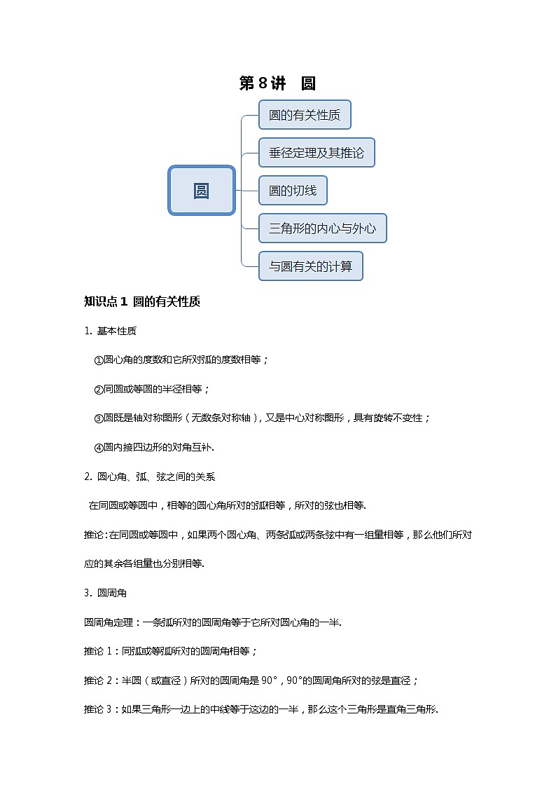 人教版中考一轮复习 第8讲  圆--提高班 试卷01