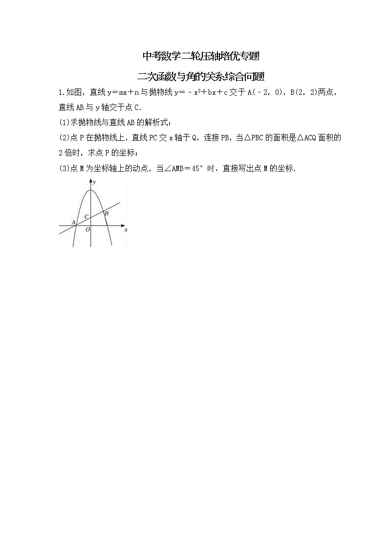 中考数学二轮压轴培优专题 二次函数与角的关系综合问题（原卷版）第1页