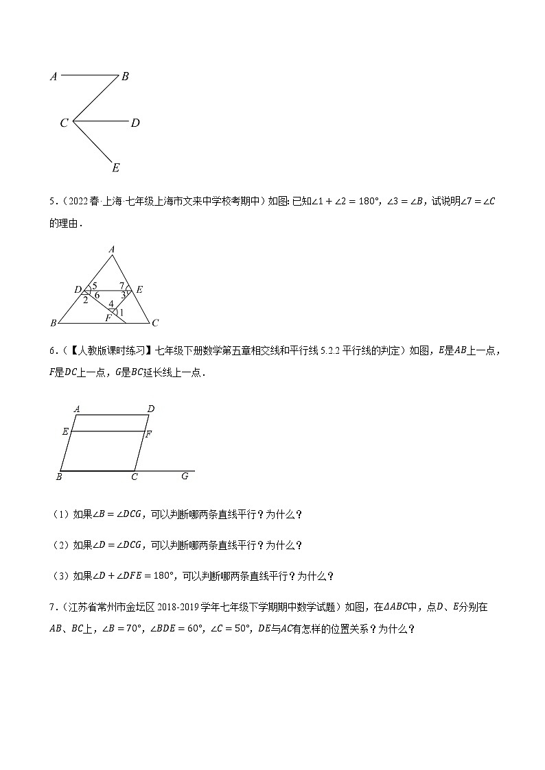 专题2.6平行线的性质与判定大题专练（基础篇，重难点培优）（原卷版）第2页