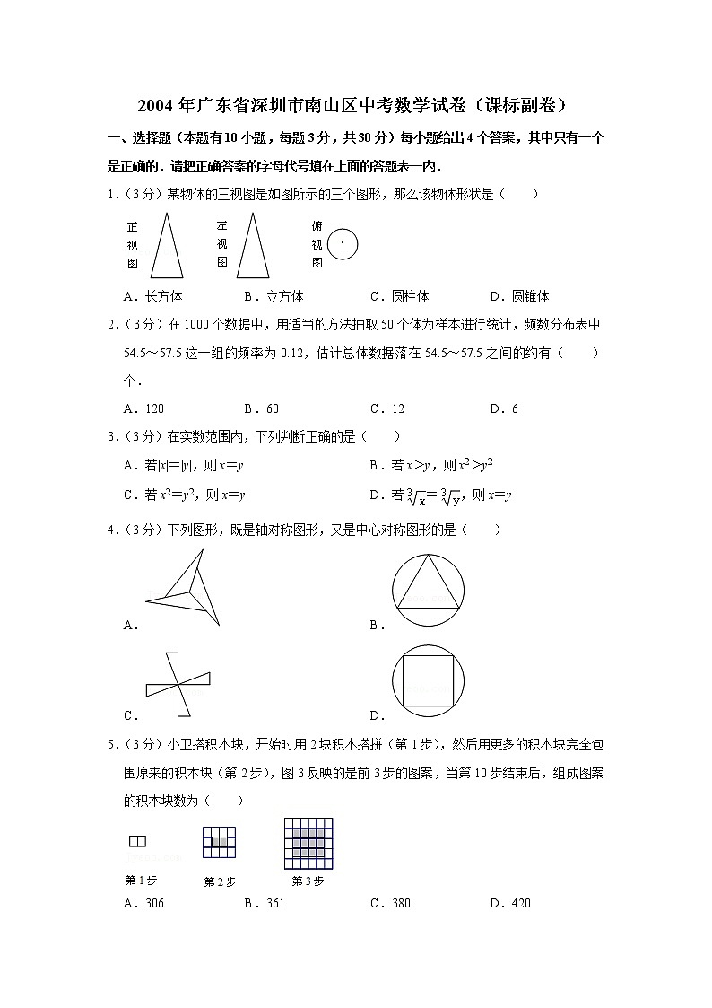 2004年广东省深圳市南山区中考数学试卷（课标副卷）01