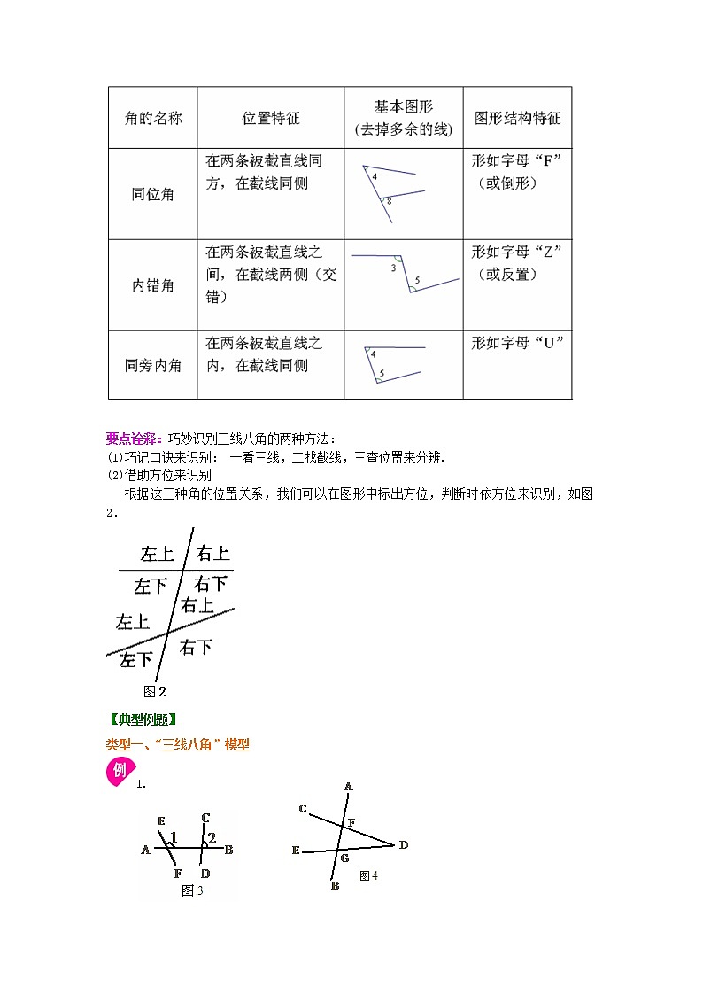 北师大版数学七年级下册同位角、内错角、同旁内角（不分层）知识讲解 (含答案)02