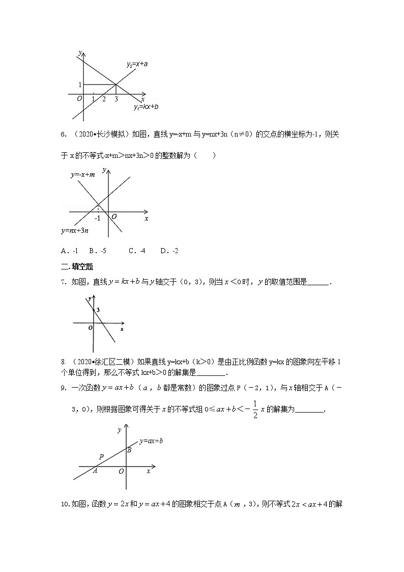 北师大版数学八年级下册一次函数与一元一次不等式（提高）巩固练习(含答案)第2页