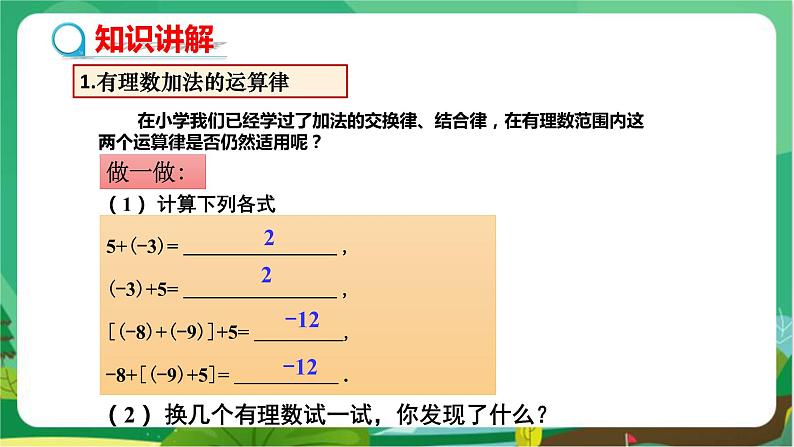 教学课件：七上·湘教·1.4.1 有理数的加法（第2课时　有理数加法的运算律）第4页